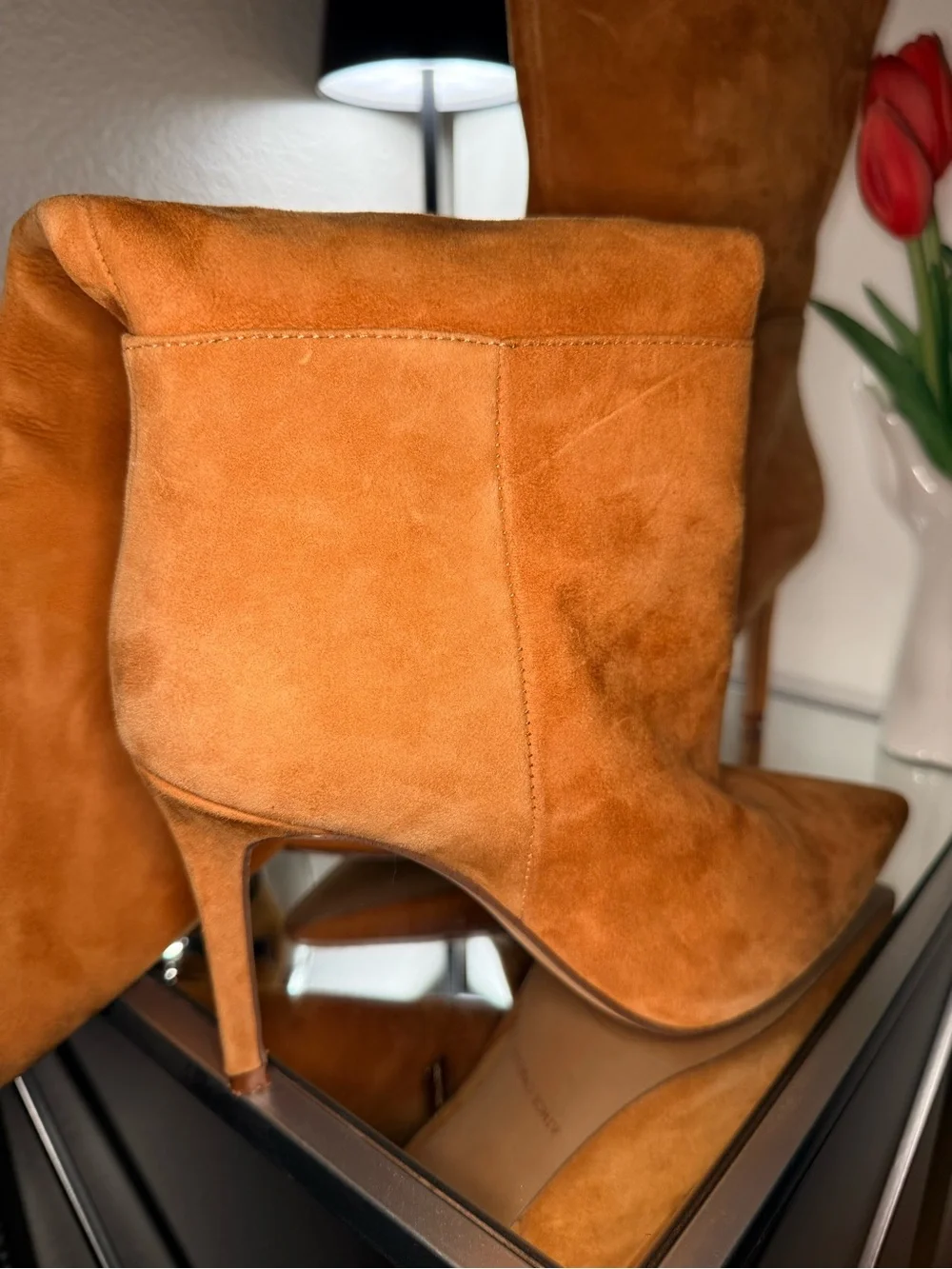 Vince Camuto Tall Suede Vases-Inspired Decorative Pair in Chestnut Brown